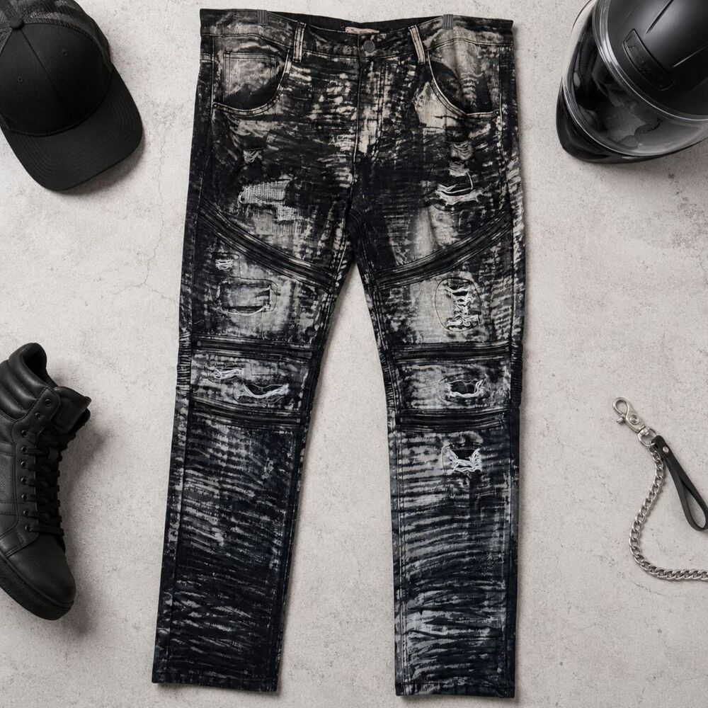 Smokerise Vintage Denim Jeans 38/32 Y2K moto distressed acid wash urban jeans